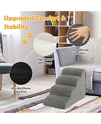 Gymax 4-Tier Foam Dog Ramp Non-Slip Dog Steps Soft Pet Stairs Ladder w/ brush for High Sofa Bed