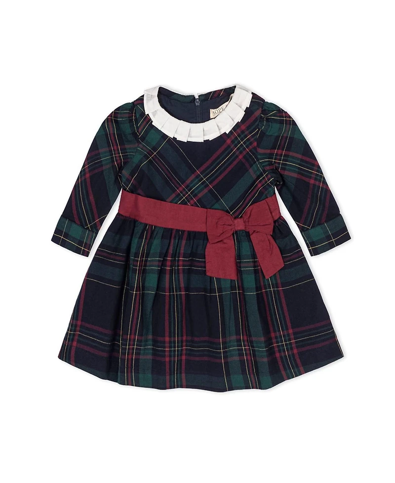 Hope & Henry Baby Girls Organic Pleated Collar Dress with Sash