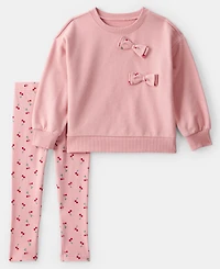 Carter's Girls Toddler 2T-5T 2-Piece Cherry Bow Long-Sleeve Sweatshirt and Leggings Set