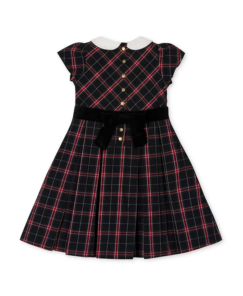 Hope & Henry Little and Big Girls' Organic Stretch Poplin Peter Pan Collar Dress with Velveteen