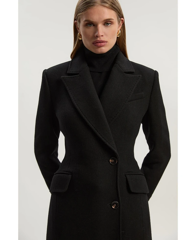Karen Millen Women's Wool Blend Tailored Fitted Maxi Coat