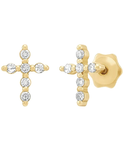 Macy's Diamond (1/10 ct. t.w.) Cross Stud Earrings in 14K Yellow Gold