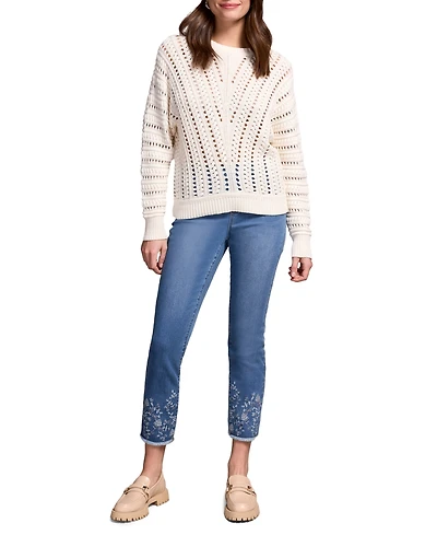 Tribal Women's Textured Special Wash Crew Neck Sweater