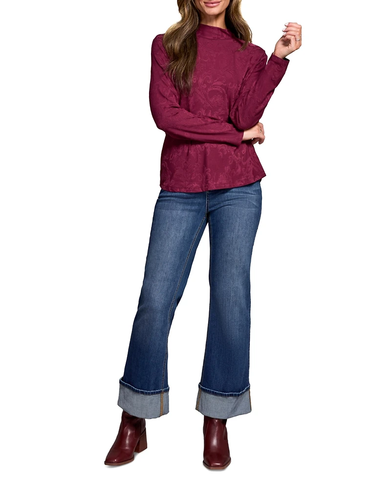 Tribal Women's Jacquard Knit Long Sleeve Mock Neck Top