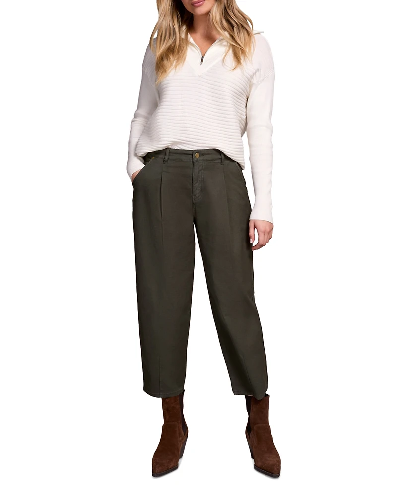 Tribal Women's Audrey Mid Rise Girlfriend Barrel Crop Jeans