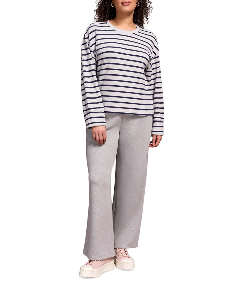 Tribal Women's Long Sleeve Stripe Crew Neck Brush Knit Top