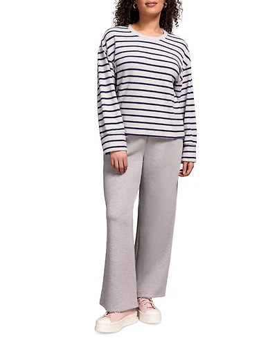 Tribal Women's Long Sleeve Stripe Crew Neck Brush Knit Top