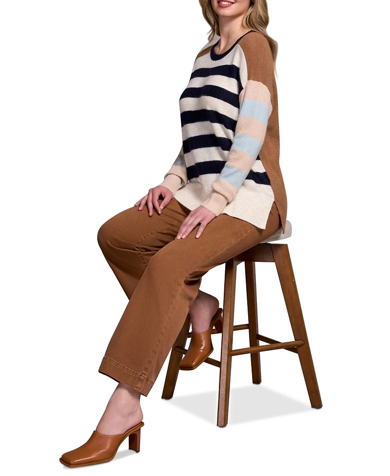 Tribal Women's Soft Knit Combo Striped Boat Neck Sweater