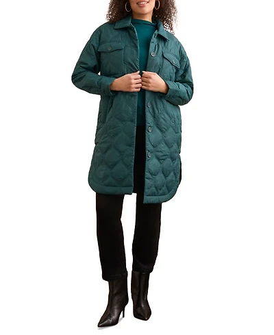 Tribal Women's Long Quilted Button-Up Jacket with Pockets