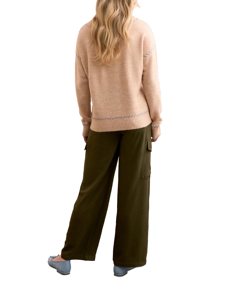 Tribal Women's Saddle Stitch Crew Neck Sweater