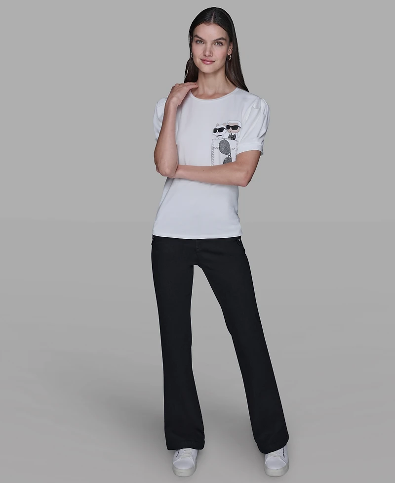 Karl Lagerfeld Paris Women's Puff Short-Sleeve Top