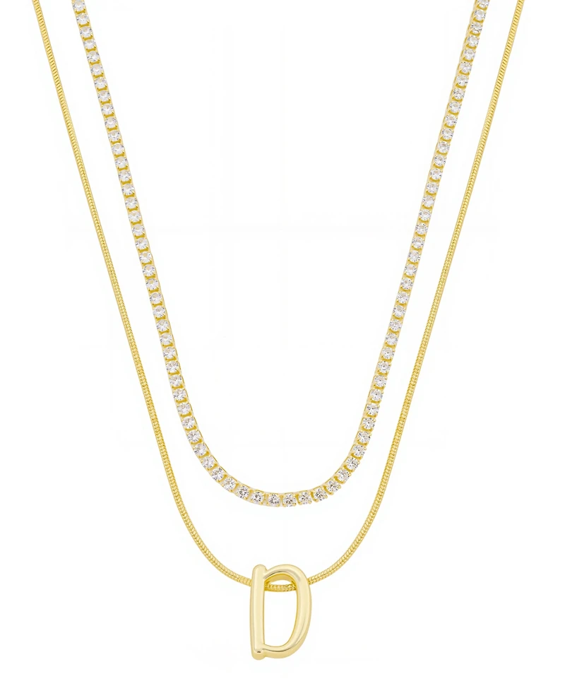 Unwritten Letter "D" Initial Snake Chain Cubic Zirconia Chain Necklace With Extender 2Pcs Set