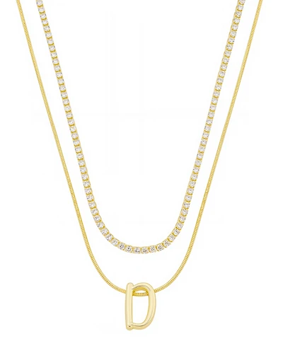 Unwritten Letter "D" Initial Snake Chain Cubic Zirconia Chain Necklace With Extender 2Pcs Set