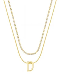 Unwritten Letter "D" Initial Snake Chain Cubic Zirconia Chain Necklace With Extender 2Pcs Set