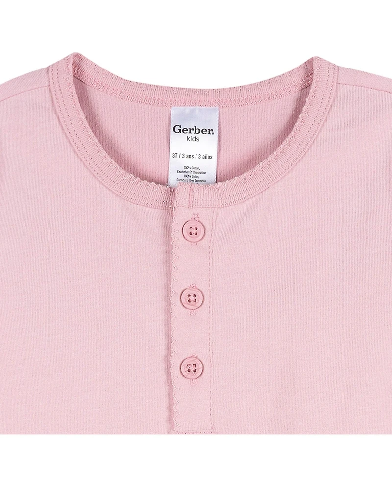 Gerber Toddler Girls 3-Pack Long Sleeve Shirts, Green/Pink/Coral, 4T
