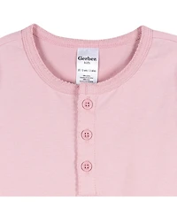 Gerber Toddler Girls 3-Pack Long Sleeve Shirts, Green/Pink/Coral, 4T