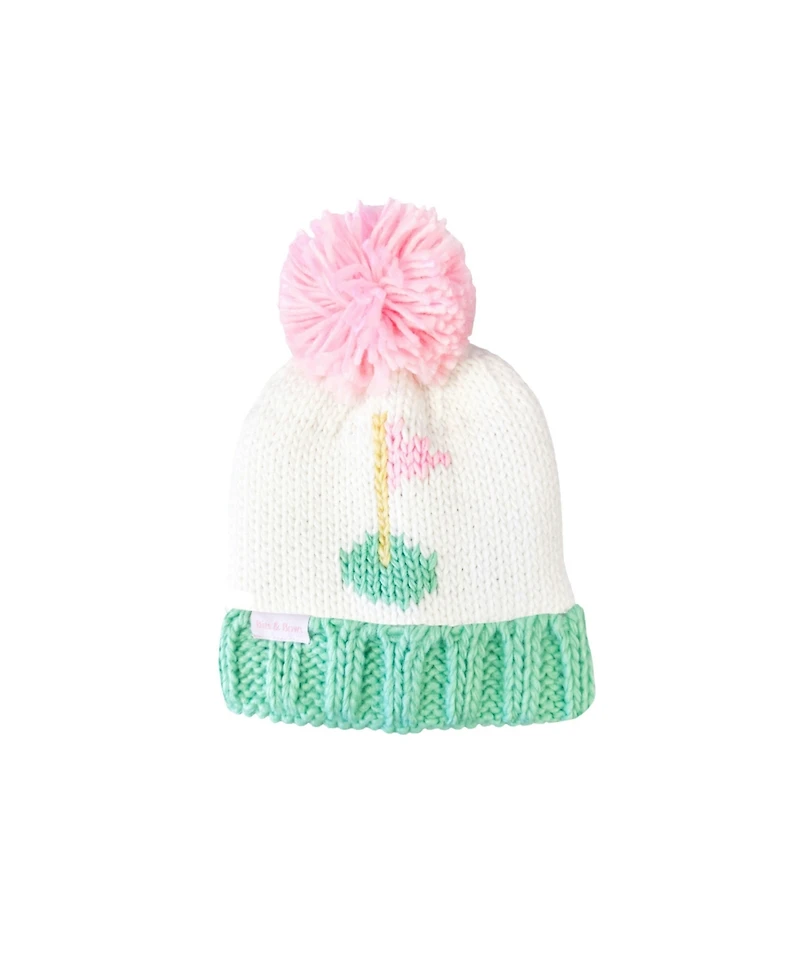 Bits & Bows Girls Pink Golf Flag Bobble Hat