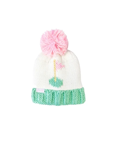Bits & Bows Girls Pink Golf Flag Bobble Hat