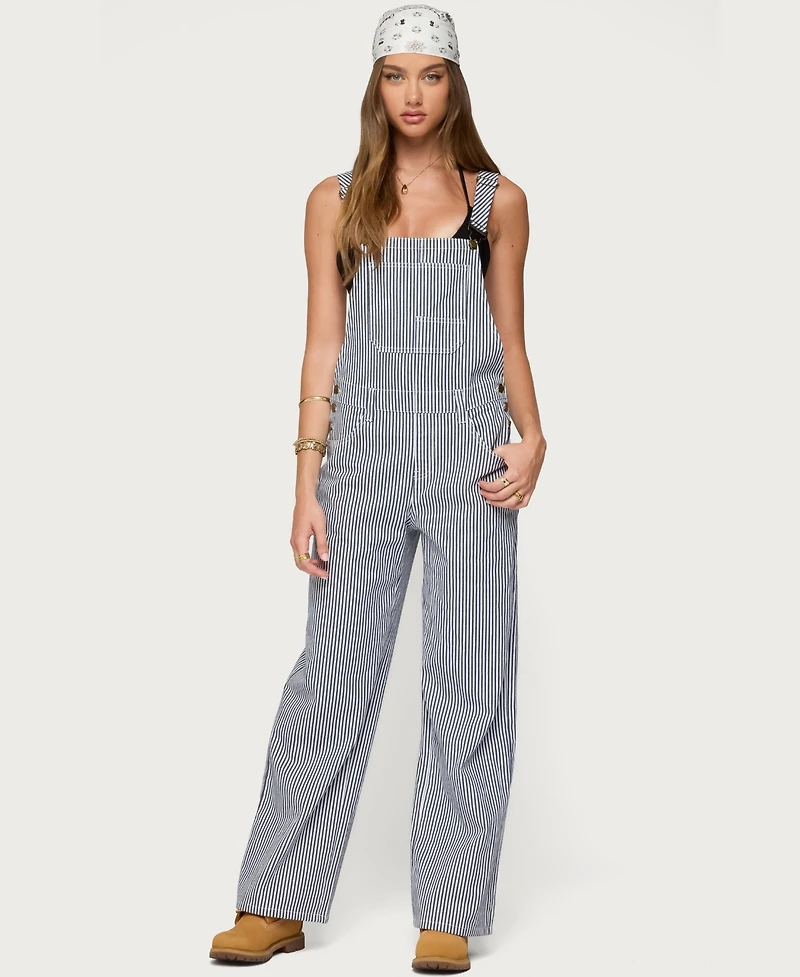 Edikted Women's Tamsin Striped Denim Overalls