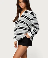 Edikted Women's Renya Striped Long Sleeve Polo Top