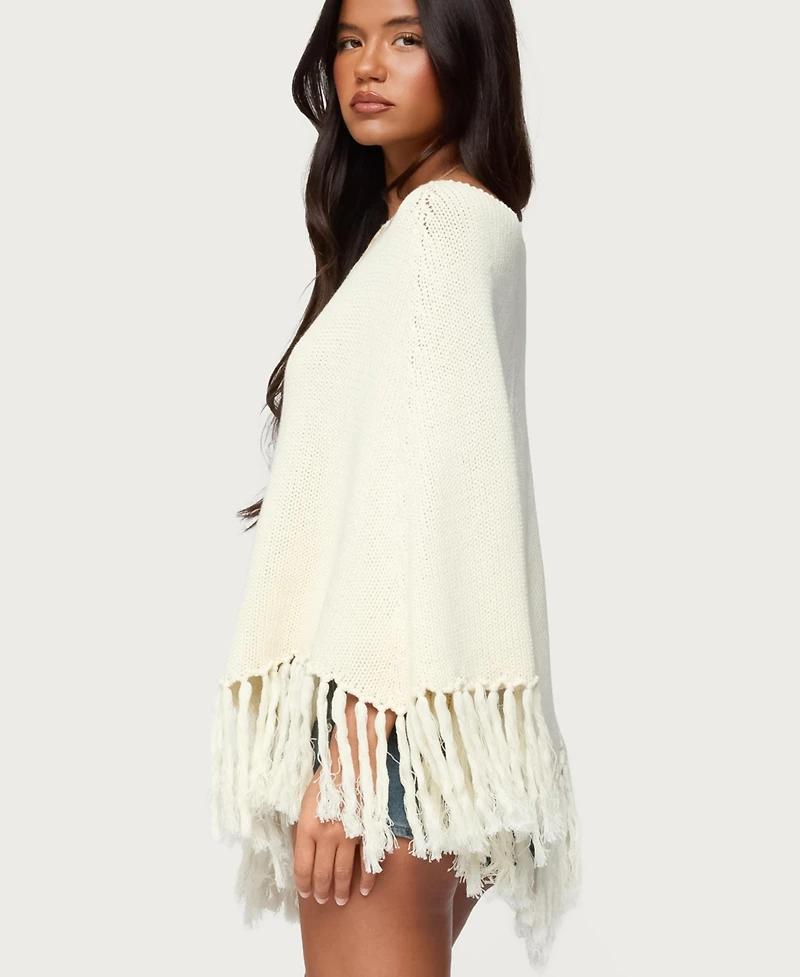 Edikted Women's Kamila Fringe Knit Poncho