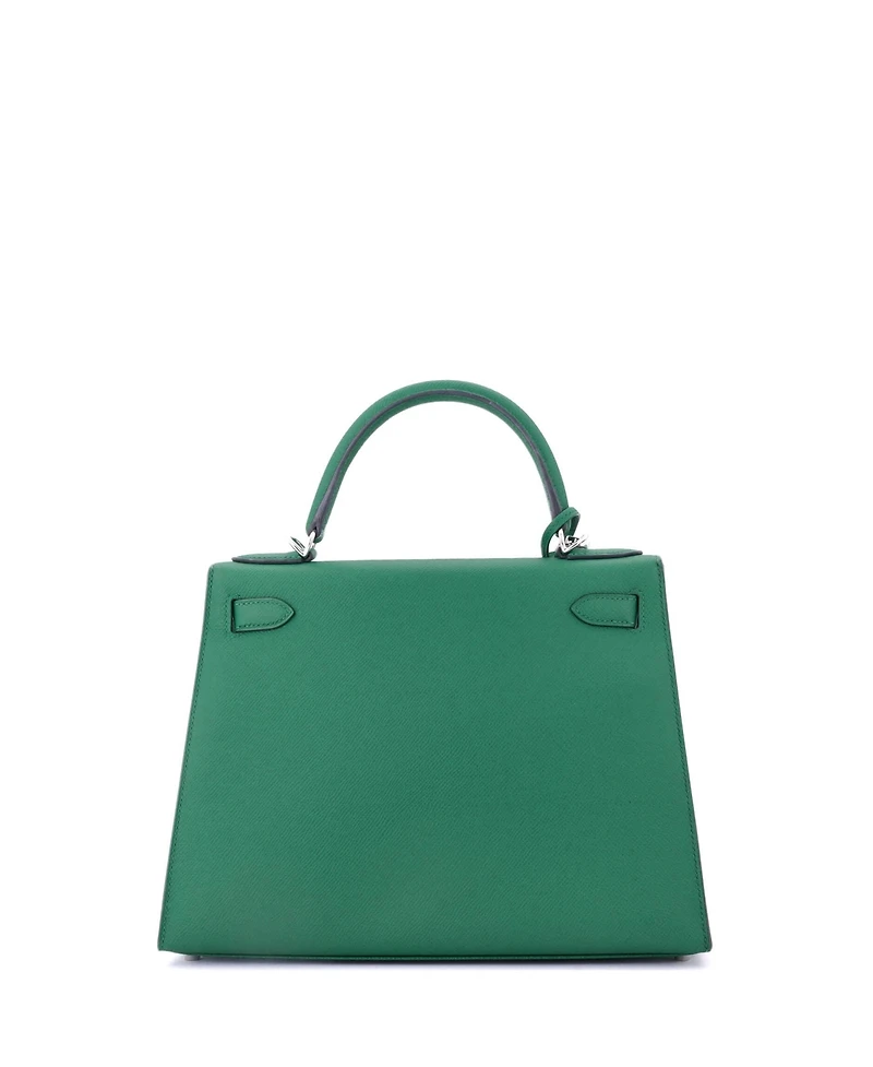 Pre-Owned Hermes Kelly 28 Handbag Green Epsom with Palladium Hardware