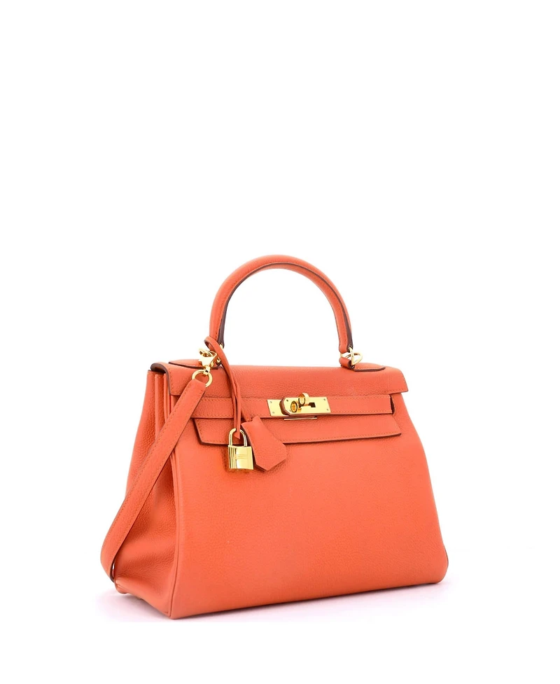 Pre-Owned Hermes Kelly 28 Handbag Orange Togo with Gold Hardware