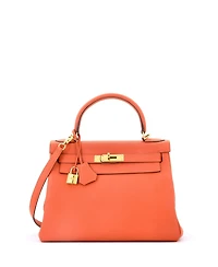 Pre-Owned Hermes Kelly 28 Handbag Orange Togo with Gold Hardware