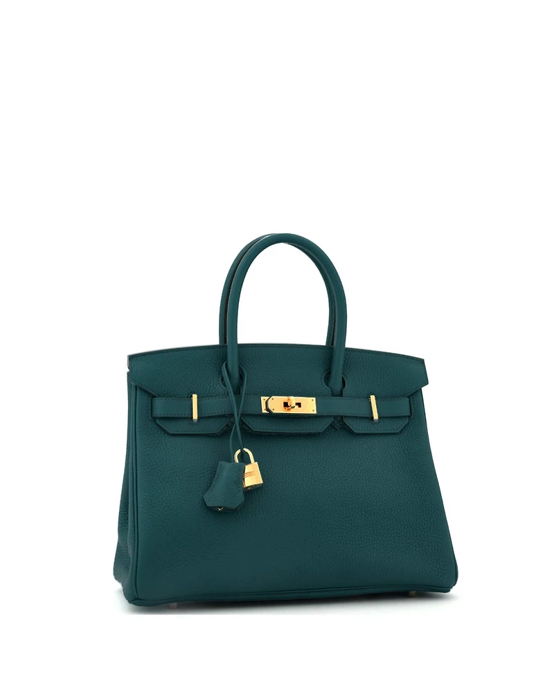 Pre-Owned Hermes Birkin 30 Handbag Green Clemence with Gold Hardware