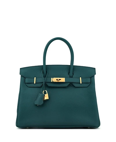 Pre-Owned Hermes Birkin 30 Handbag Green Clemence with Gold Hardware