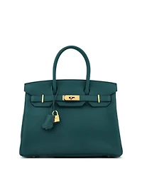 Pre-Owned Hermes Birkin 30 Handbag Green Clemence with Gold Hardware