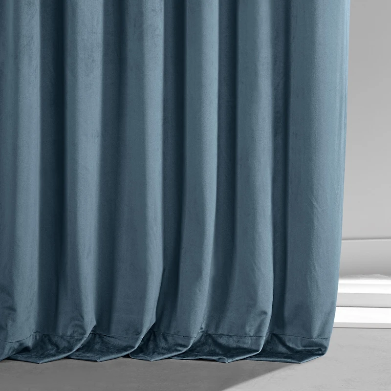 Half Price Drapes Oxford Blue Signature Plush Velvet Hotel Blackout Curtain
