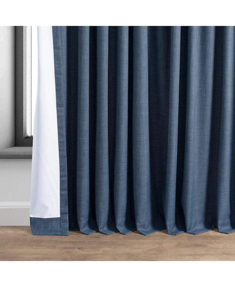 Half Price Drapes Dark Blue Extra Wide Performance Linen Hotel Blackout Curtain