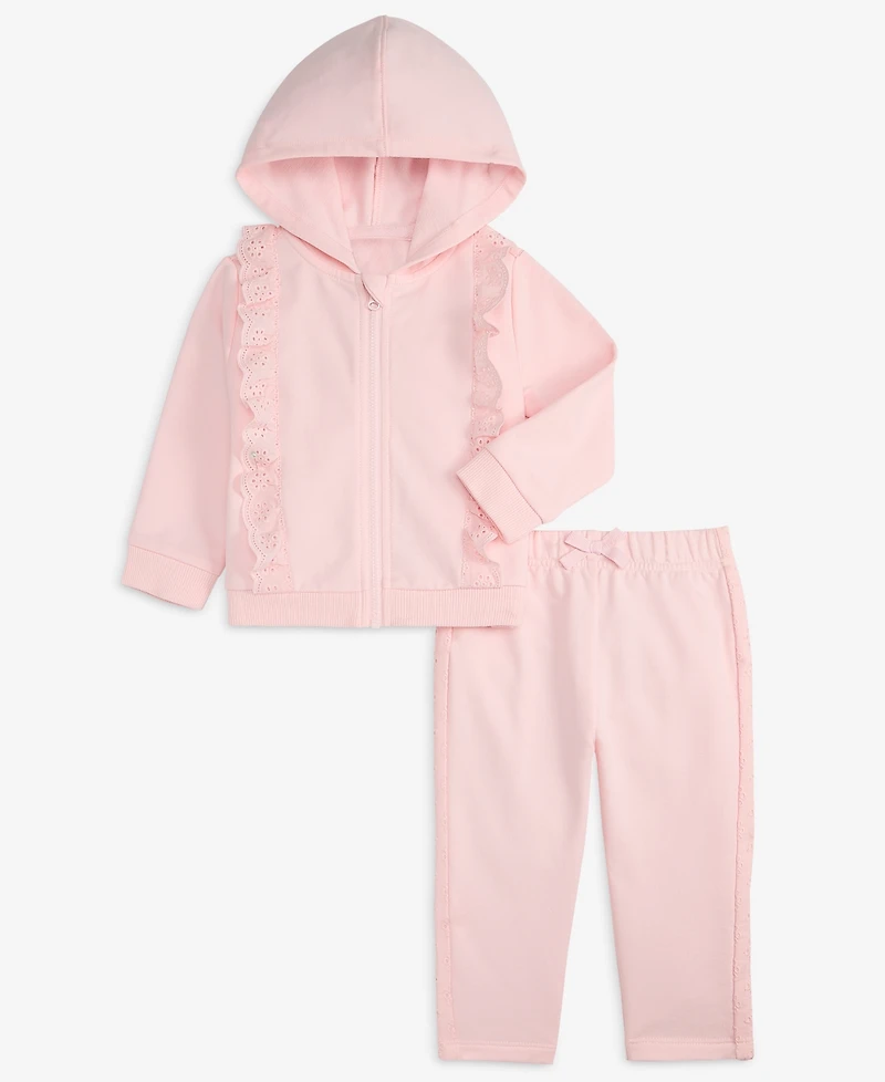 First Impressions Baby Girls' French Terry Eyelet-Trim Zip-Up Hoodie and Pants, 2-Piece Set, Macy's Exclusive