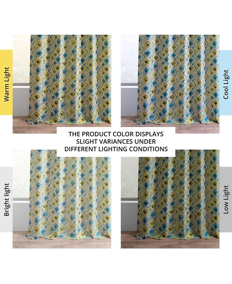 Half Price Drapes Zanni Multi Blue Green Geometric Faux Silk Jacquard Room Darkening Curtain
