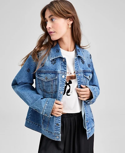 And Now This Petite Embellished Boyfriend Denim Jacket, Macy's Exclusive