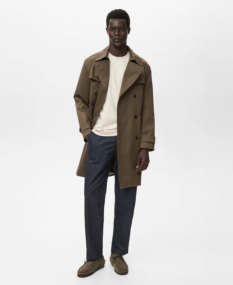 Mango Men's Water-Repellent Belted Trench Coat