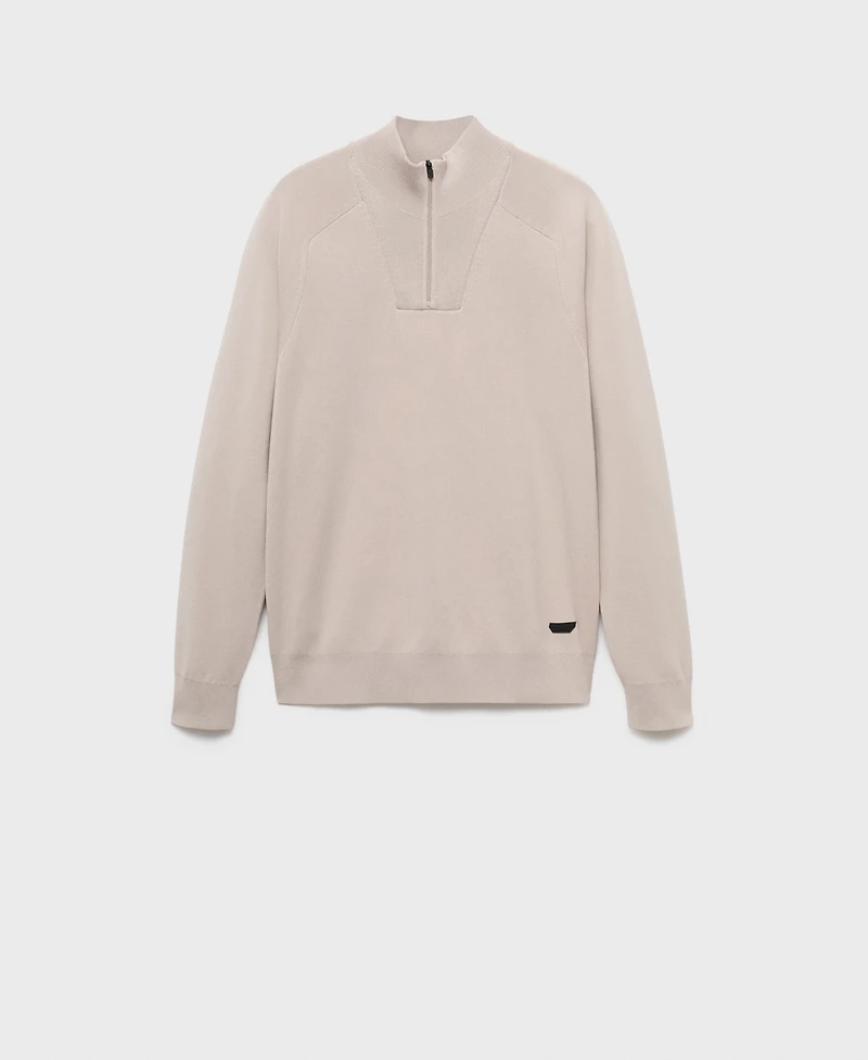 Mango Men's Breathable Zip-Neck Sweater