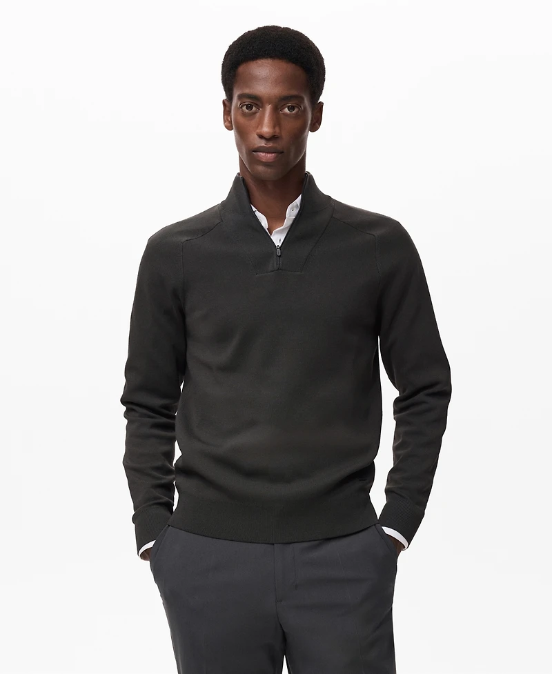 Mango Men's Breathable Zip-Neck Sweater
