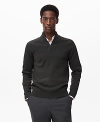 Mango Men's Breathable Zip-Neck Sweater