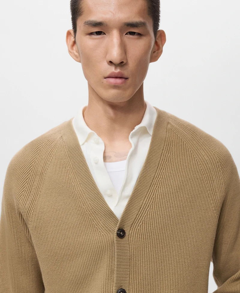 Mango Men's Ribbed Knitted Buttons Cardigan