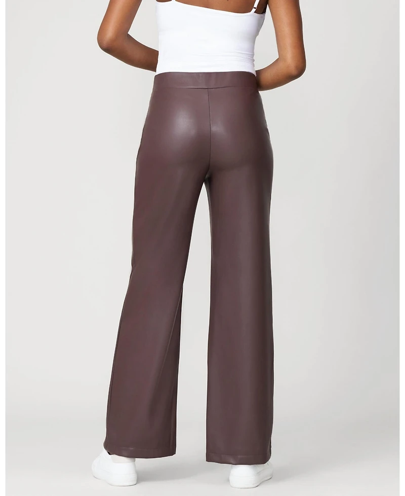 Cable & Gauge Women's Coated Faux Leather Wide Leg Pull On Pant
