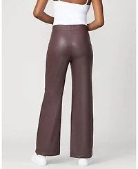 Cable & Gauge Women's Coated Faux Leather Wide Leg Pull On Pant