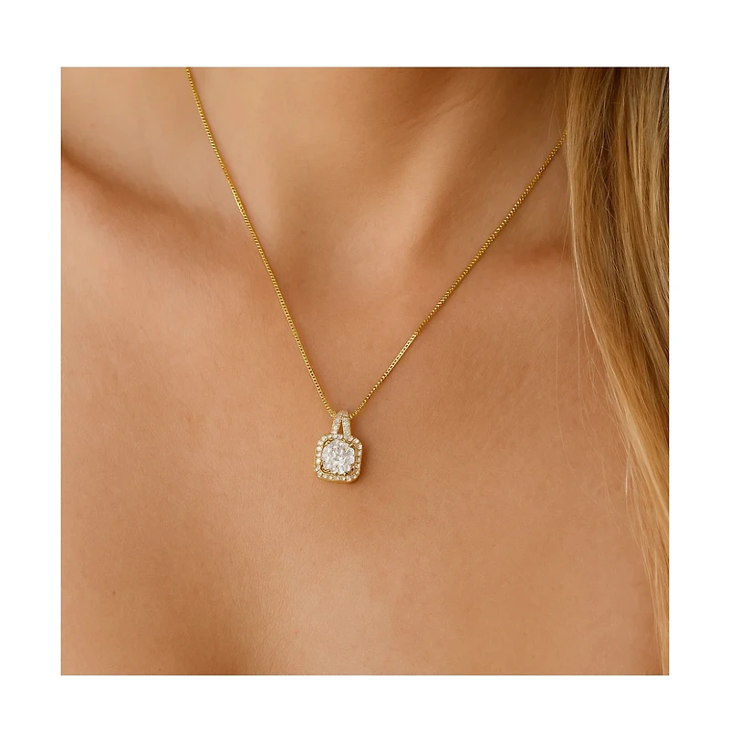 Elena Halo Pendant Necklace Gold & White Plated