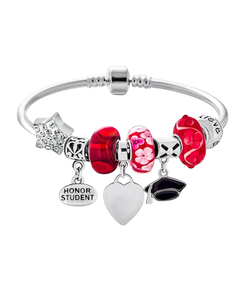 Bling Jewelry Cap Honor Student Luck Heart Bead Charms Bracelet 925 Sterling Silver