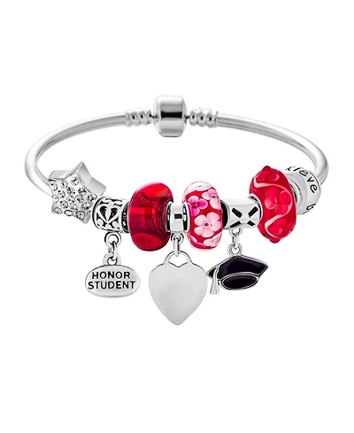 Bling Jewelry Cap Honor Student Luck Heart Bead Charms Bracelet 925 Sterling Silver