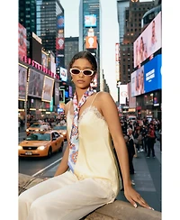 Jessie Zhao New York Silk Skinny Scarf Pink Garden