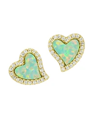 Kamaria Amore Heart Stud Earrings With Lab-Grown Opal 14k Gold Plated Sterling Silver