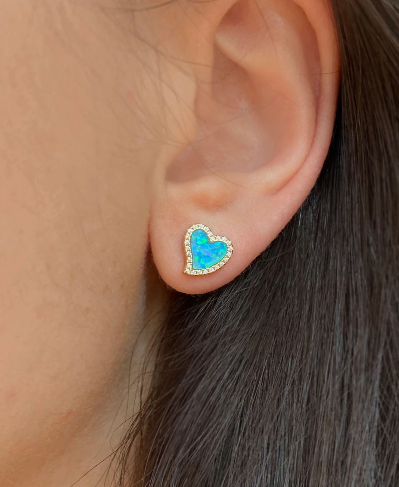 Kamaria Amore Heart Stud Earrings With Lab-Grown Opal 14k Gold Plated Sterling Silver