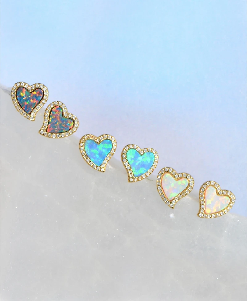 Kamaria Amore Heart Stud Earrings With Lab-Grown Opal 14k Gold Plated Sterling Silver